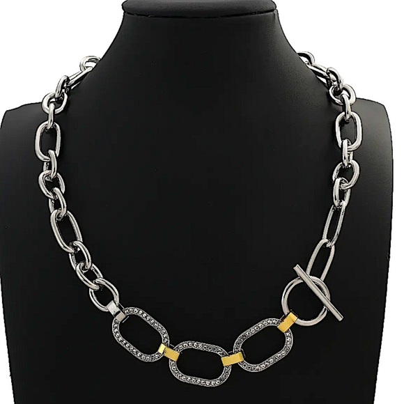 Silver Crystal Chain Link Punk Statement Necklace - Picture 3 of 12